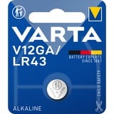 VARTA -V12GA Pilas domésticas, Batería Batería de un solo uso, LR43, Alcalino, 1,5 V, 80 mAh, Metálico