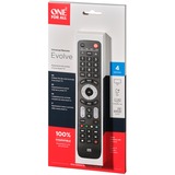 One for all Evolve 4 mando a distancia IR inalámbrico Audio, Cable, DTT, DVD/Blu-ray, Consola de juegos, Sistema de cine en casa, IPTV, Soporte de proyector, SAT, STB, TNT, TV, Receptor de televisión Botones negro, Audio, Cable, DTT, DVD/Blu-ray, Consola de juegos, Sistema de cine en casa, IPTV, Soporte de..., IR inalámbrico, Botones, Negro