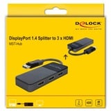 DeLOCK 87770 divisor de video DisplayPort 3x HDMI, Display Port Splitter  negro, DisplayPort, 3x HDMI, 3840 x 2160 Pixeles, Negro, De plástico, 1.4/2.2