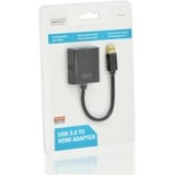 Digitus Adaptador USB 3.0 a HDMI negro, 1920 x 1080 Pixeles, 1080p, Negro, Ampolla, 220 mm, 160 mm