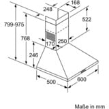 Bosch DWP66BC50 campana De pared Acero inoxidable 570 m³/h A, Campana extractora acero fino, 570 m³/h, Canalizado, A, A, C, 69 dB