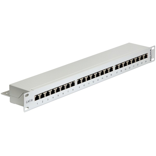 DeLOCK 43300 panel de parcheo 1U Patch Panel gris RJ-45 Gris Montaje en bastidor 1U 483 mm 44 mm