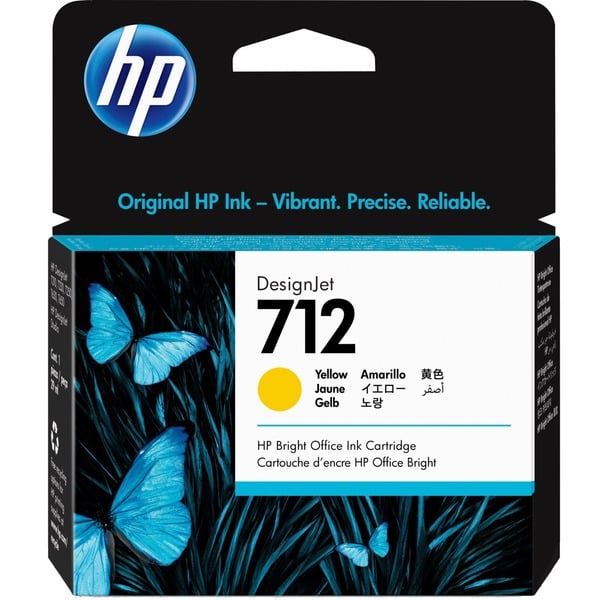 HP Cartucho de Tinta DesignJet 712 amarillo de 29 ml Rendimiento estándar Tinta a base de colorante 29 ml 1 pieza(s) Pack individual