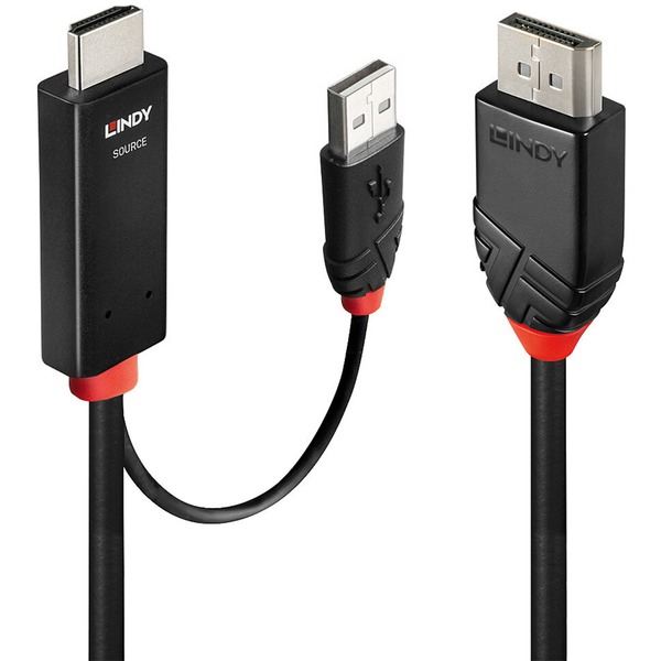 Lindy 41500 adaptador de cable de vídeo 3 m HDMI + USB Type-A DisplayPort Negro negro/Rojo 3 m HDMI + USB Type-A DisplayPort Macho Macho Derecho