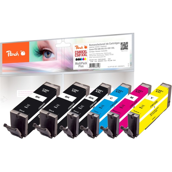 Peach PI100-397 cartucho de tinta 6 pieza(s) Compatible Extra (Súper) alto rendimiento Negro Cian Magenta Foto negro Amarillo Extra (Súper) alto rendimiento 23 ml 12 ml 600 páginas 6 pieza(s) Multipack