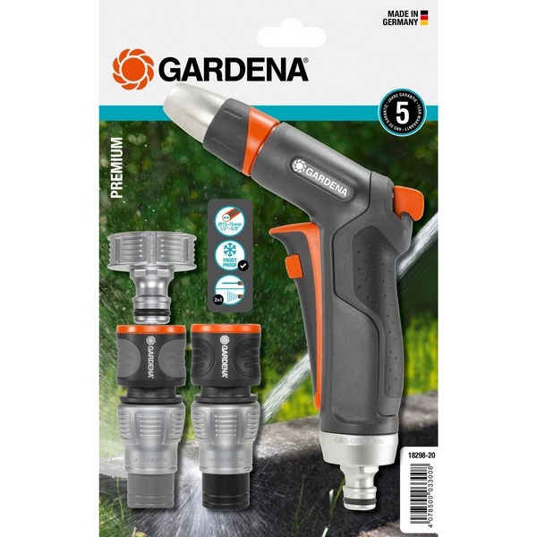 GARDENA 18298-20 Conector para rociador / pistola   Inyección negro/Plateado 18298-20 4 pieza(s) para magueras de 13mm (1/2") a 15mm (5/8") Gris Naranja