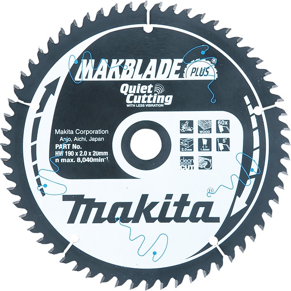 Makita MakBlade Plus 190mm 1pieza(s) hoja de sierra circular 19 cm 2 cm 1,4 mm 2 mm Makita 1 pieza(s)