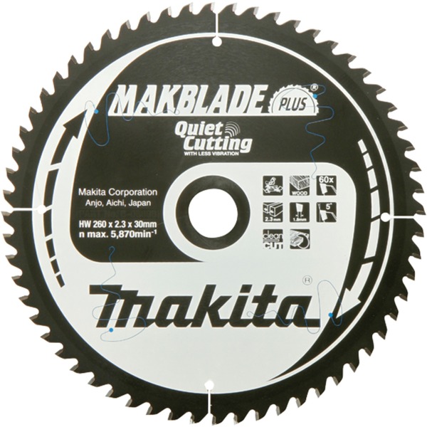 Makita MakBlade Plus 260mm 1pieza(s) hoja de sierra circular Para madera 26 cm 3 cm 1,8 mm 2,3 mm Makita 1 pieza(s)