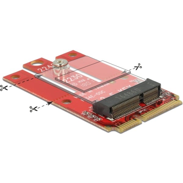 DeLOCK 63909 tarjeta y adaptador de interfaz Interno M.2 Mini PCI Express M.2 Tamaño completo Rojo Windows 10 Windows 7 Windows 8 Windows 8.1 30 mm