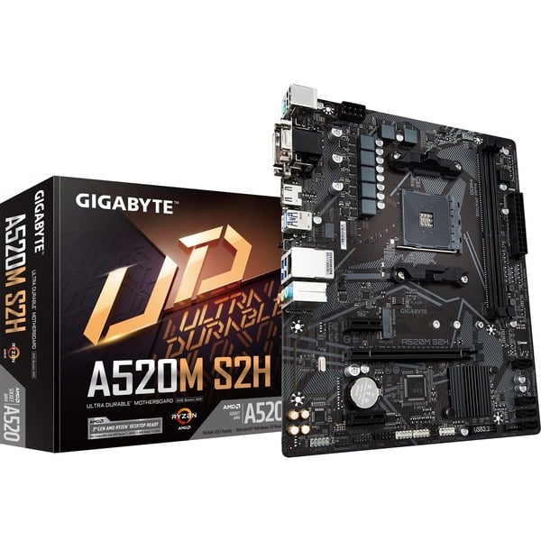 GIGABYTE A520M S2H placa base Zócalo AM4 micro ATX negro/Gris AMD Zócalo AM4 3rd Generation AMD Ryzen™ 3 DDR4-SDRAM 64 GB DIMM