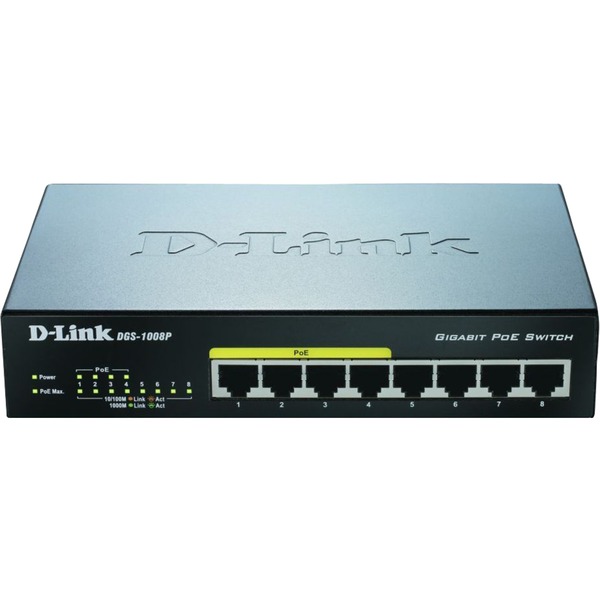 D-Link DGS-1008P  Interruptor/Conmutador negro switch no administrado Gigabit Ethernet (10/100/1000) Bidireccional completo (Full duplex) Energía sobre Ethernet (PoE)