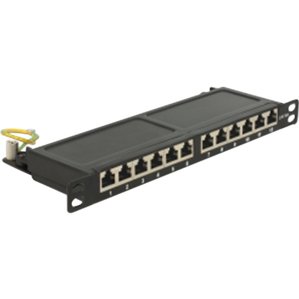 DeLOCK 43312 panel de parcheo 0.5U Patch Panel negro RJ-45 Cat6a Negro Metal Montaje en bastidor 0.5U