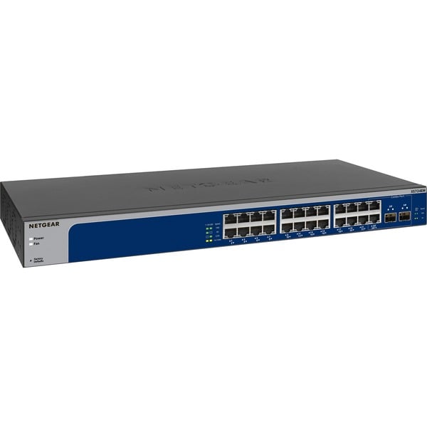 Netgear XS724EM Gestionado L2 10G Ethernet (100/1000/10000) 1U Azul Gris Interruptor/Conmutador Gestionado L2 10G Ethernet (100/1000/10000) Montaje en rack 1U