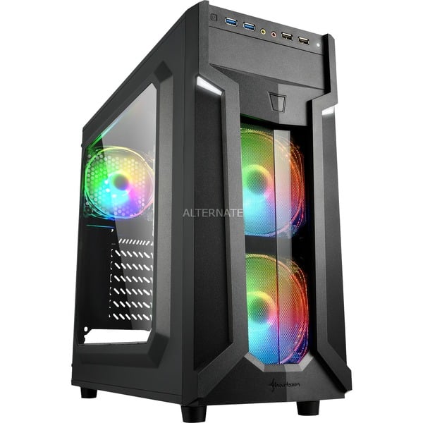 Sharkoon VG6-W RGB Midi Tower Negro Cajas de torre negro Midi Tower PC Negro ATX micro ATX Mini-ATX Juego Azul Verde Rojo