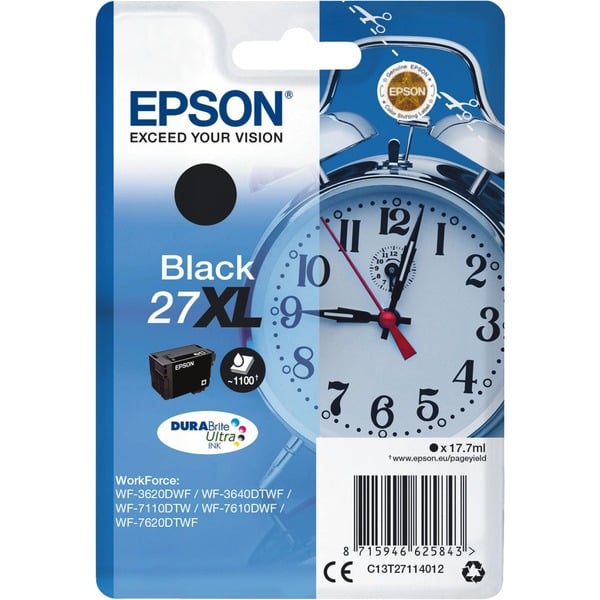 Epson Alarm clock Singlepack Black 27XL DURABrite Ultra Ink Tinta Alto rendimiento (XL) Tinta a base de pigmentos 17,7 ml 1100 páginas 1 pieza(s)