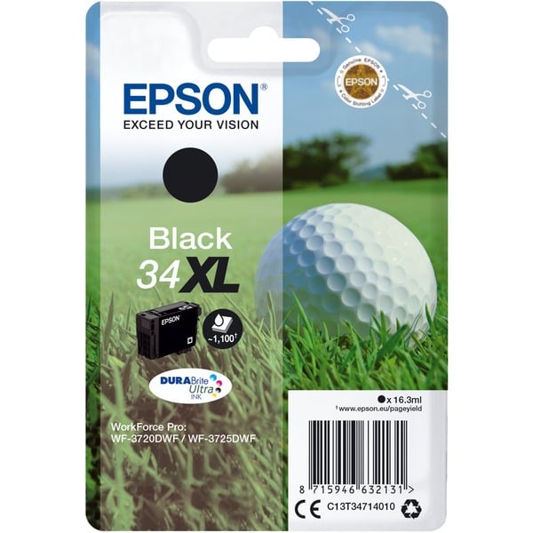 Epson Golf ball Singlepack Black 34XL DURABrite Ultra Ink Tinta Alto rendimiento (XL) Tinta a base de pigmentos 16,3 ml 1100 páginas 1 pieza(s)