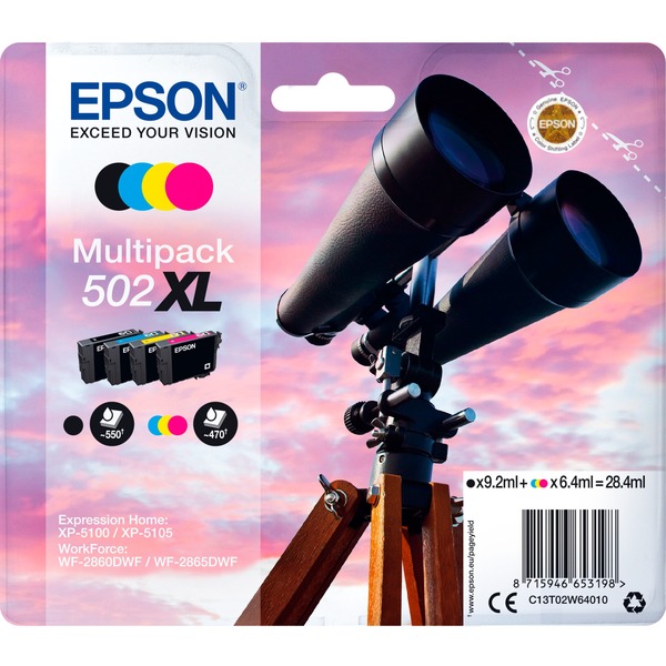 Epson Multipack 4-colours 502XL Ink Tinta Alto rendimiento (XL) Tinta a base de pigmentos Tinta a base de colorante 9,2 ml 6,4 ml 1 pieza(s)