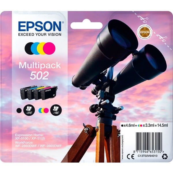 Epson Multipack 4-colours 502 Ink Tinta Rendimiento estándar Tinta a base de pigmentos Tinta a base de colorante 4,6 ml 3,3 ml 1 pieza(s)