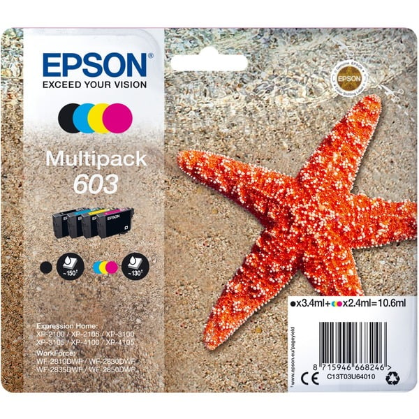 Epson Multipack 4-colours 603 Ink Tinta Rendimiento estándar 3,4 ml 2,4 ml 150 páginas 1 pieza(s) Multipack