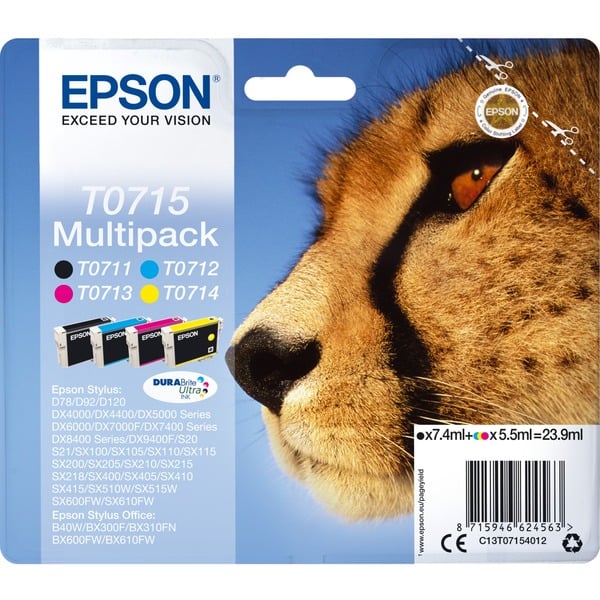 Epson Multipack T0715 4 colores Tinta Rendimiento estándar 7,4 ml 5,5 ml 1 pieza(s) Multipack