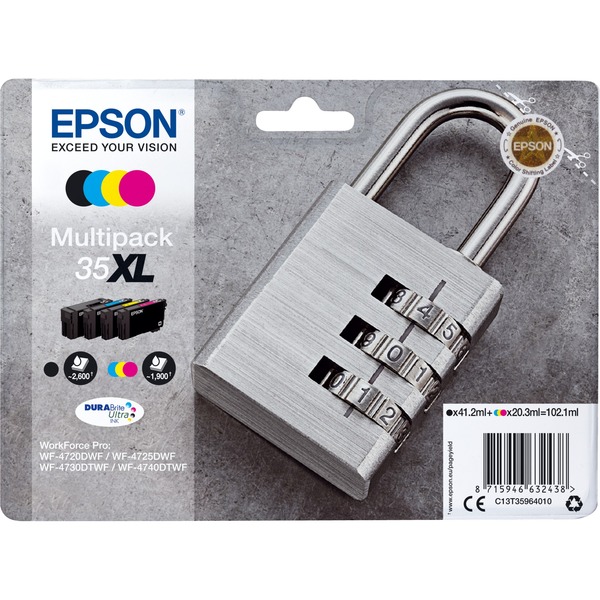 Epson Padlock Multipack 4-colours 35XL DURABrite Ultra Ink Tinta Alto rendimiento (XL) Tinta a base de pigmentos 41,2 ml 20,3 ml 1 pieza(s) Multipack