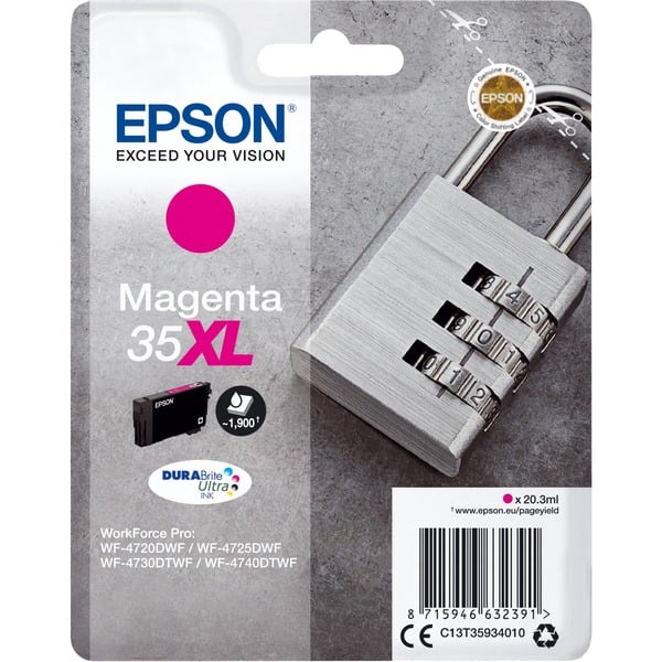 Epson Padlock Singlepack Magenta 35XL DURABrite Ultra Ink Tinta Alto rendimiento (XL) Tinta a base de pigmentos 20,3 ml 1900 páginas 1 pieza(s)