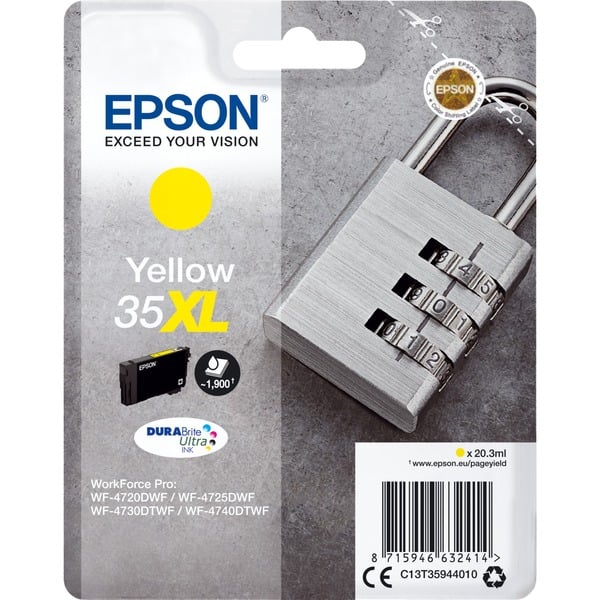 Epson Padlock Singlepack Yellow 35XL DURABrite Ultra Ink Tinta Alto rendimiento (XL) Tinta a base de pigmentos 20,3 ml 1900 páginas 1 pieza(s)