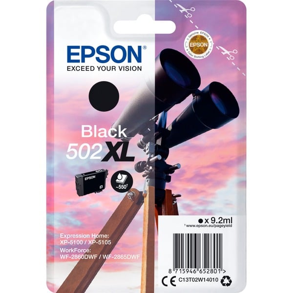 Epson Singlepack Black 502XL Ink Tinta Alto rendimiento (XL) Tinta a base de pigmentos 9,2 ml 550 páginas 1 pieza(s)