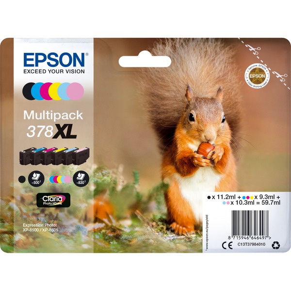 Epson Squirrel Multipack 6-colours 378XL Claria Photo HD Ink Tinta Alto rendimiento (XL) 11,2 ml 9,3 ml 1 pieza(s) Multipack