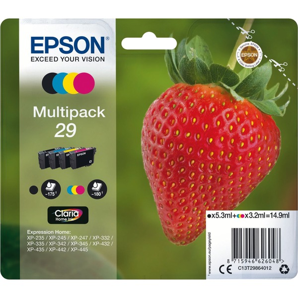 Epson Strawberry Multipack 4-colours 29 Claria Home Ink Tinta Rendimiento estándar 5,3 ml 3,2 ml 175 páginas 1 pieza(s) Multipack