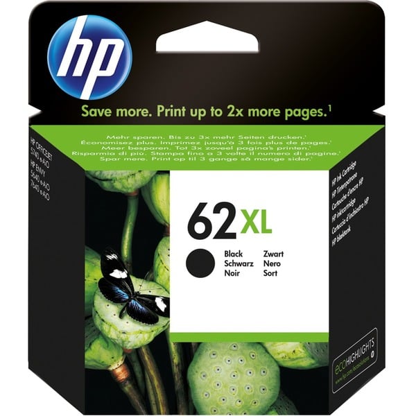 HP Cartucho de tinta original 62XL de alta capacidad negro Alto rendimiento (XL) Tinta a base de pigmentos 12 ml 600 páginas 1 pieza(s)