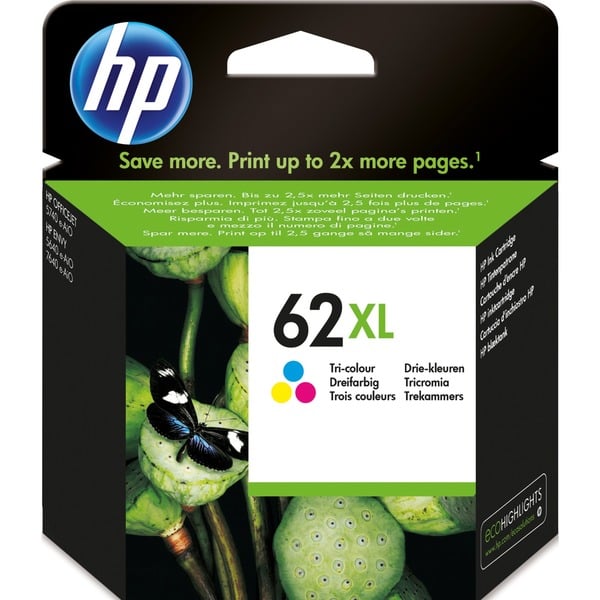 HP Cartucho de tinta original 62XL de alta capacidad tricolor Alto rendimiento (XL) Tinta a base de colorante 11,5 ml 415 páginas 1 pieza(s)