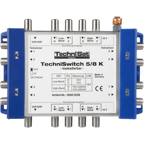 TechniSat TechniSwitch 5/8 K Gris Amarillo Interruptor múltiple plateado/Azul Gris Amarillo 171 mm 33,2 mm 126 mm 374 g 175 mm